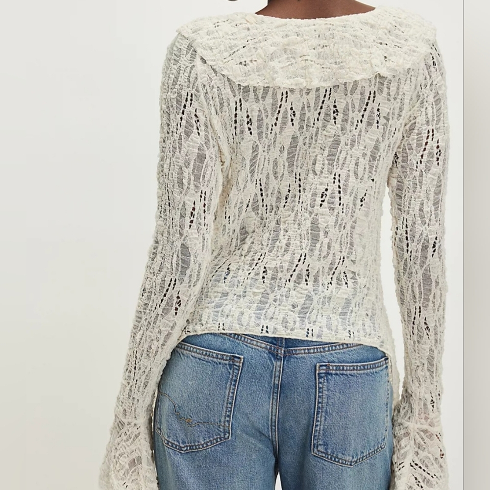 Free People Laney Stretch Lace Cardi Size Large - Picture 9 of 10